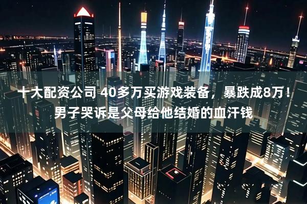 十大配资公司 40多万买游戏装备，暴跌成8万！男子哭诉是父母给他结婚的血汗钱